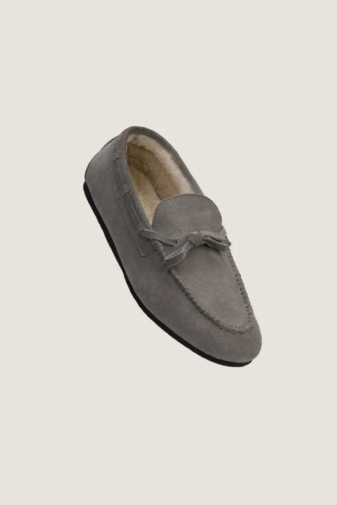 Gower Plush-Lined Suede Loafers – Grey – view 1