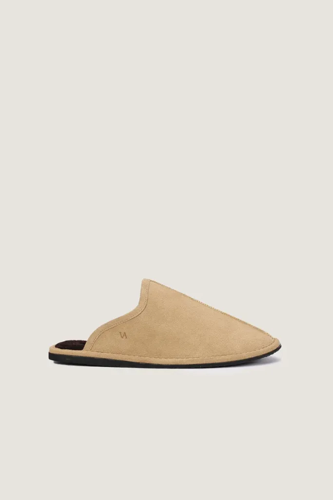Greek Plush-Lined Leather Mules – Beige And Choco Brown – view 3