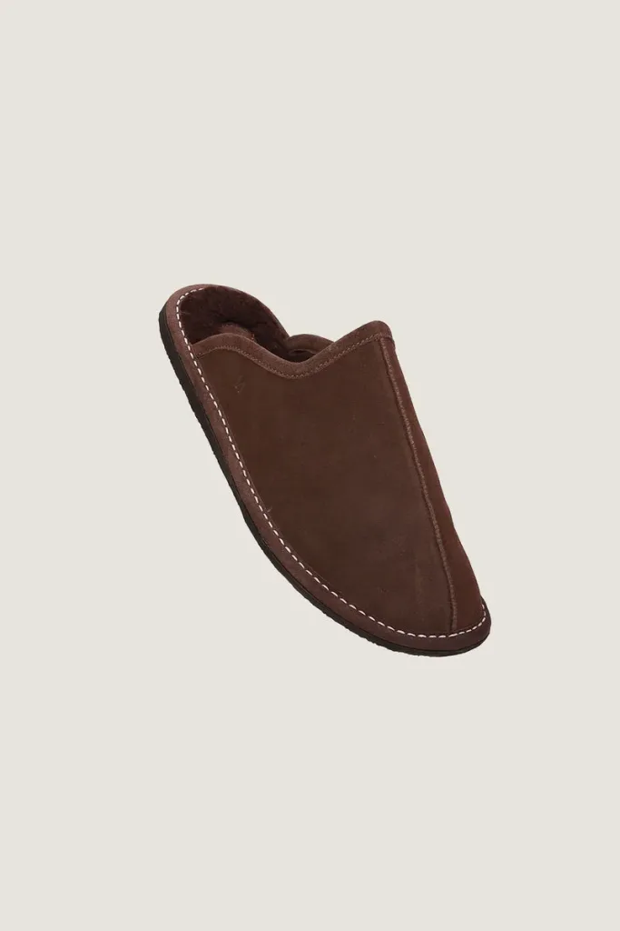 Greek Plush-Lined Leather Mules – Brown – view 2