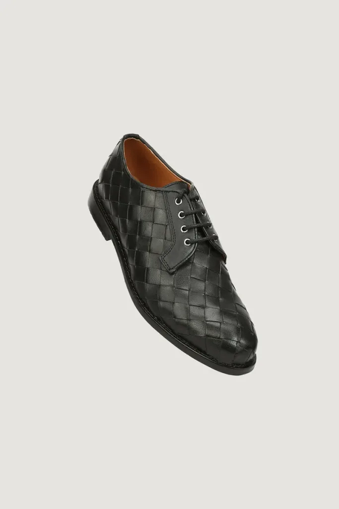 Harley Woven-Leather Derby Shoes – Black – view 1
