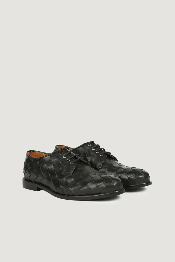Harley Woven-Leather Derby Shoes – Black – view 3