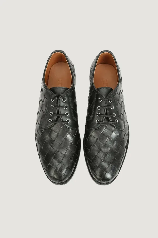 Harley Woven-Leather Derby Shoes – Black – view 4