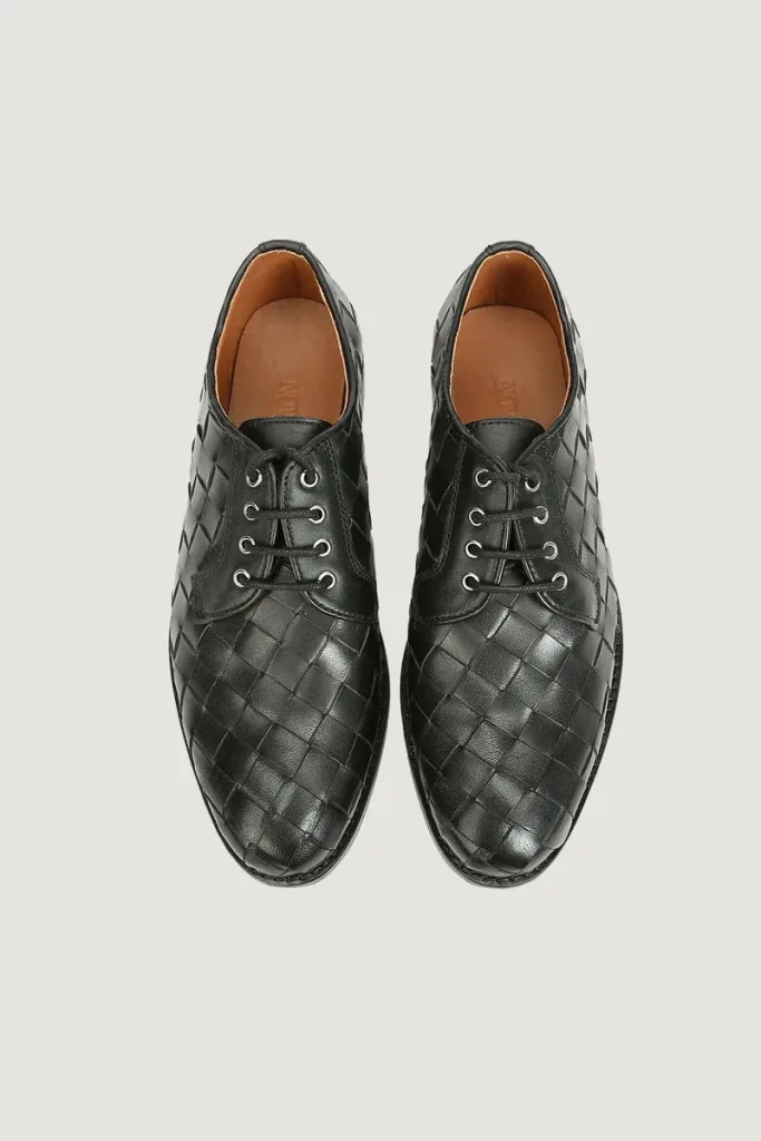 Harley Woven-Leather Derby Shoes – Black – view 4