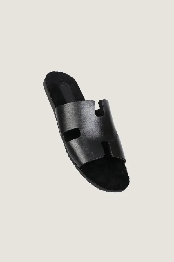 Mount Plush-Lined Leather Slides – Black – view 2