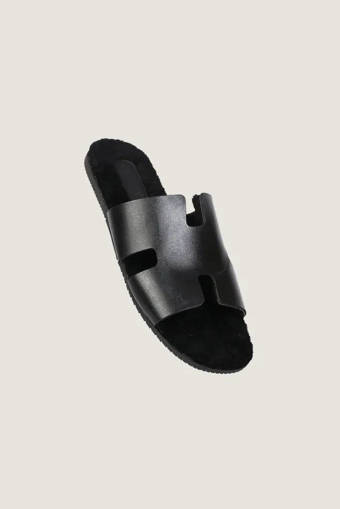 Mount Plush-Lined Leather Slides – Black – view 2