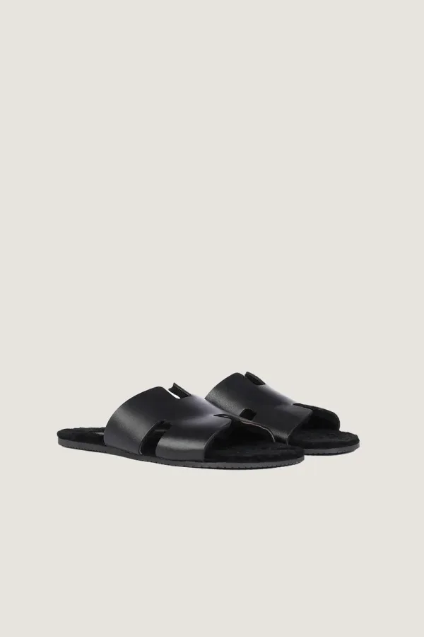 Mount Plush-Lined Leather Slides – Black – view 4