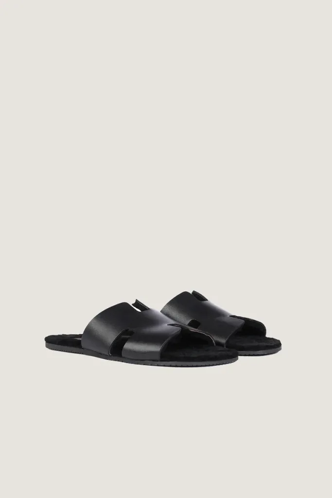 Mount Plush-Lined Leather Slides – Black – view 4