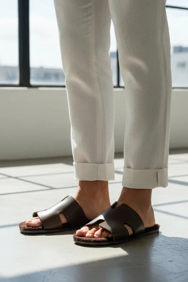 Mount Plush-Lined Leather Slides – Chocolate Brown – view 1