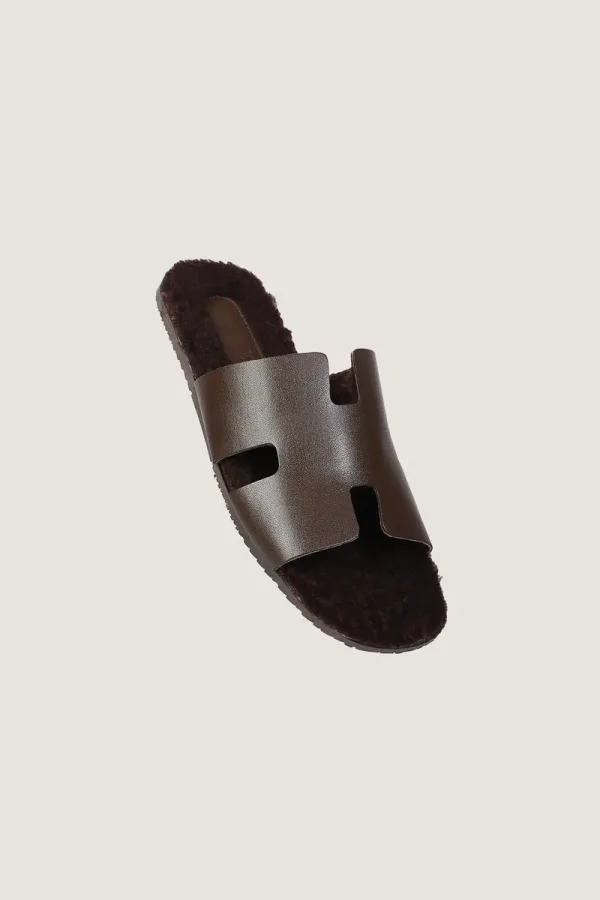Mount Plush-Lined Leather Slides – Chocolate Brown – view 2