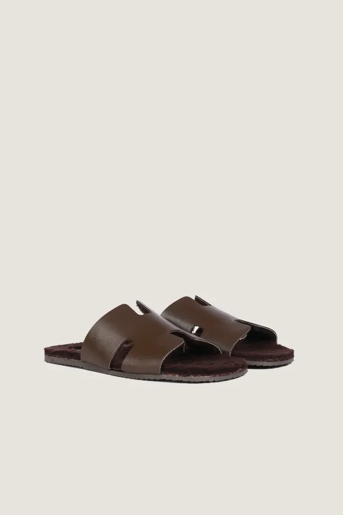 Mount Plush-Lined Leather Slides – Chocolate Brown – view 3