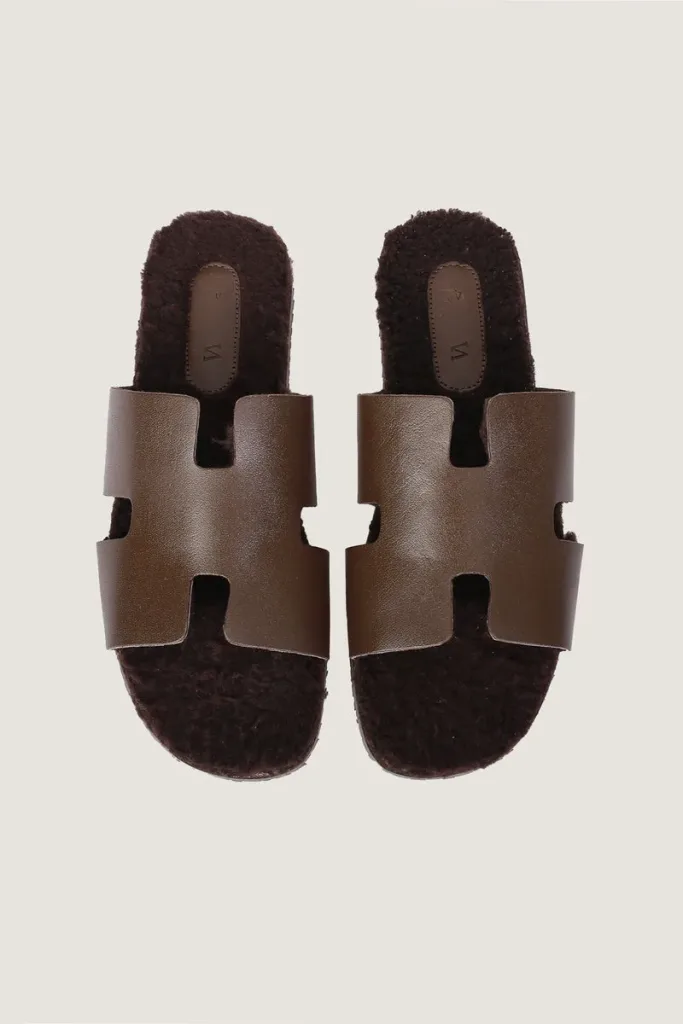 Mount Plush-Lined Leather Slides – Chocolate Brown – view 4