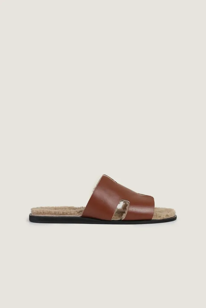 Mount Plush-Lined Leather Slides – Tan and Beige – view 3
