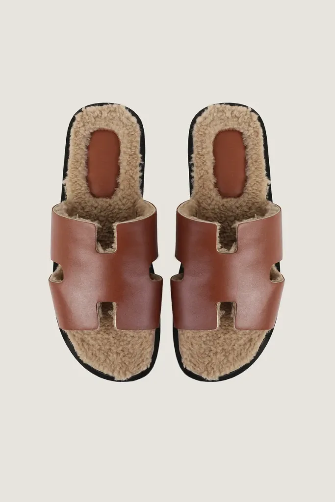 Mount Plush-Lined Leather Slides – Tan and Beige – view 4
