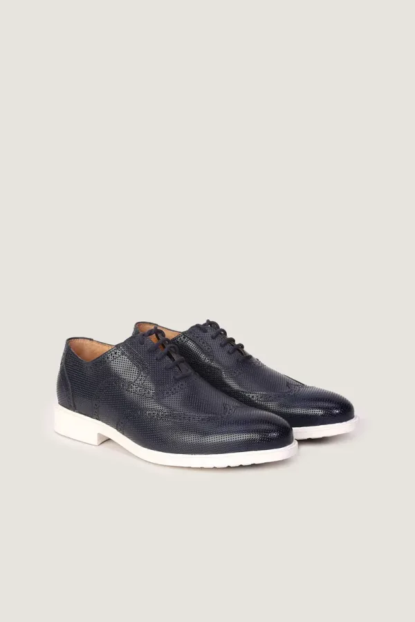 Pall Mall Pin-Dot Brogue Oxford Shoes – Navy – view 3