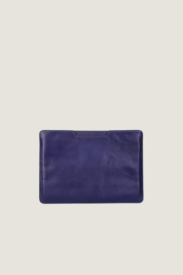 Bloomsbury Leather Laptop Sleeve – Blue – view 1