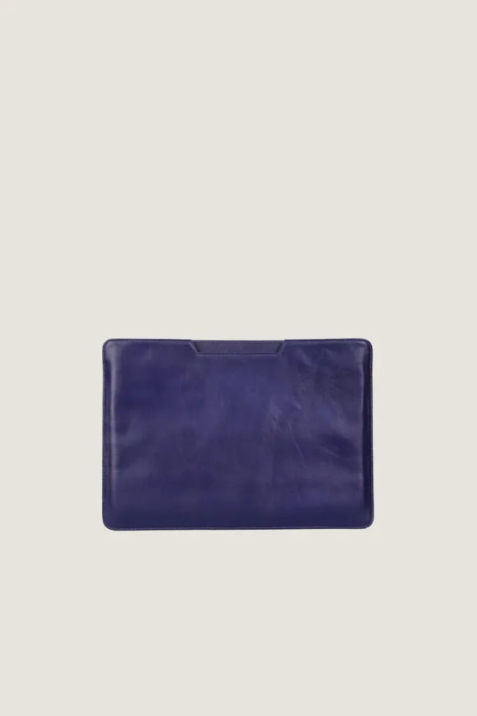 Bloomsbury Leather Laptop Sleeve – Blue – view 1