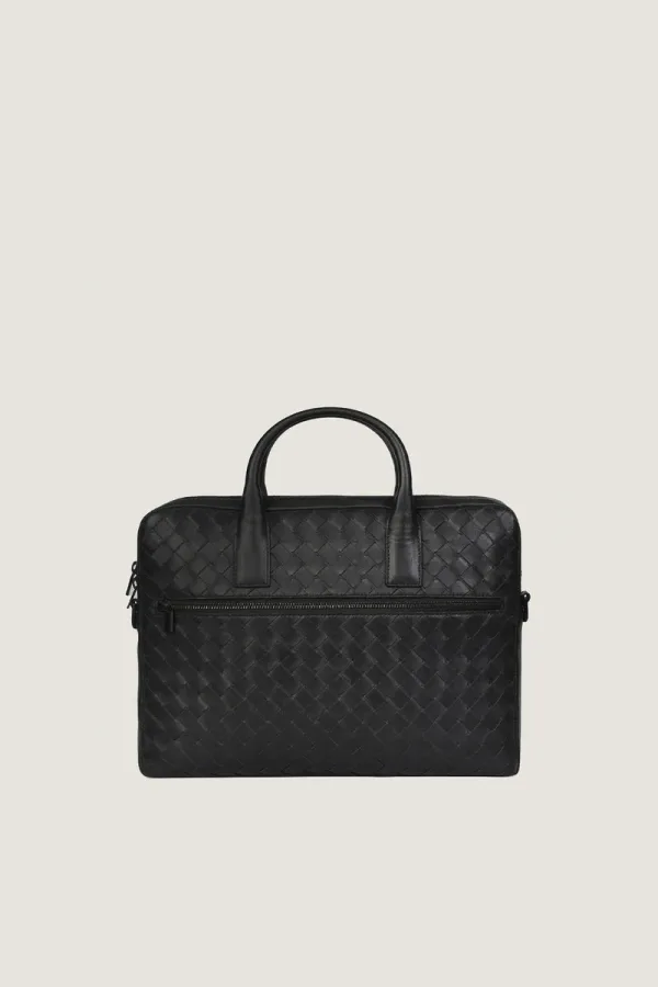 Chelsea Woven Leather Laptop Bag – Black – view 1