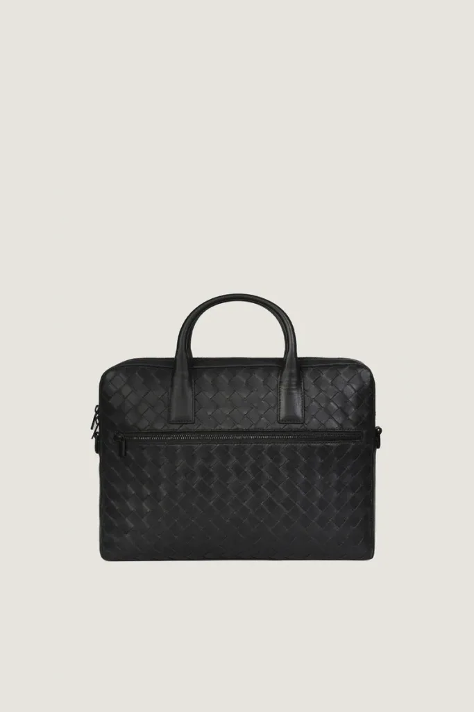 Chelsea Woven Leather Laptop Bag – Black – view 1