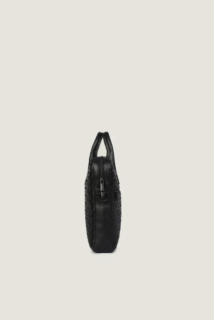 Chelsea Woven Leather Laptop Bag – Black – view 2