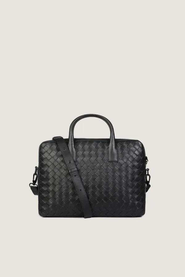 Chelsea Woven Leather Laptop Bag – Black – view 3