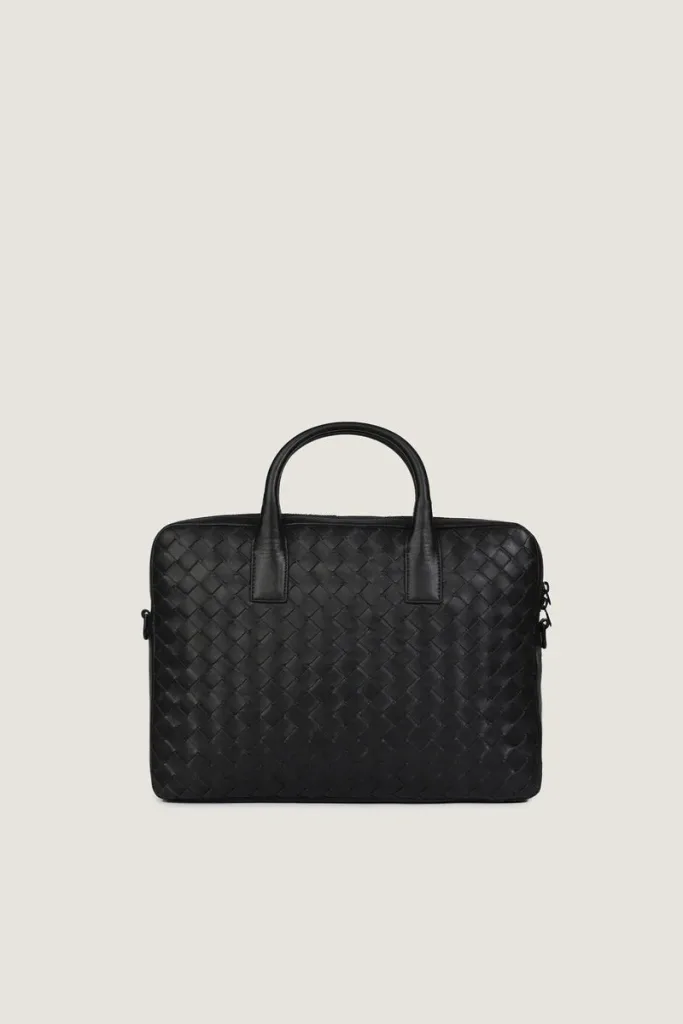 Chelsea Woven Leather Laptop Bag – Black – view 4