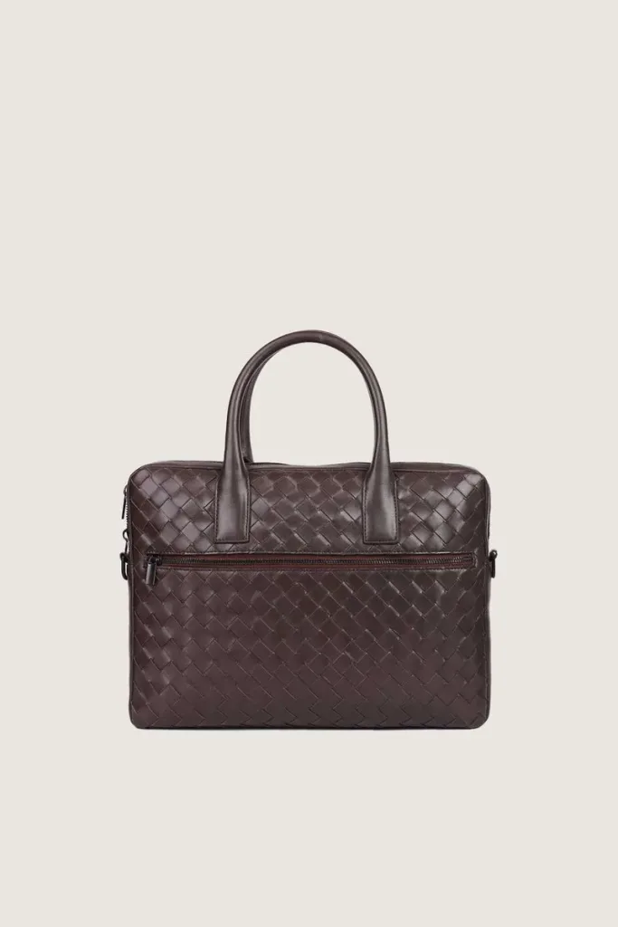 Chelsea Woven Leather Laptop Bag – Chocolate Brown – view 1