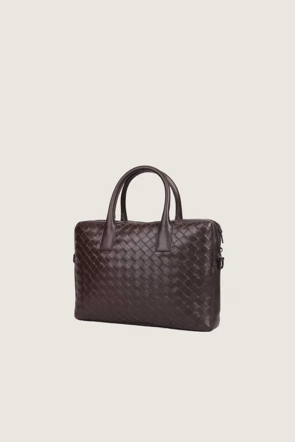 Chelsea Woven Leather Laptop Bag – Chocolate Brown – view 2