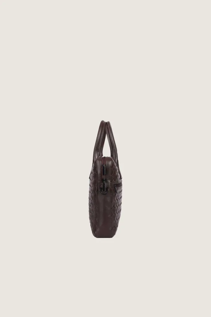 Chelsea Woven Leather Laptop Bag – Chocolate Brown – view 4