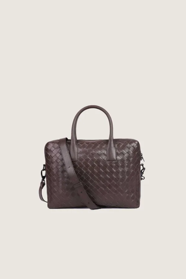 Chelsea Woven Leather Laptop Bag – Chocolate Brown – view 5