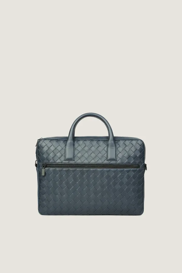 Chelsea Woven Leather Laptop Bag – Navy – view 1