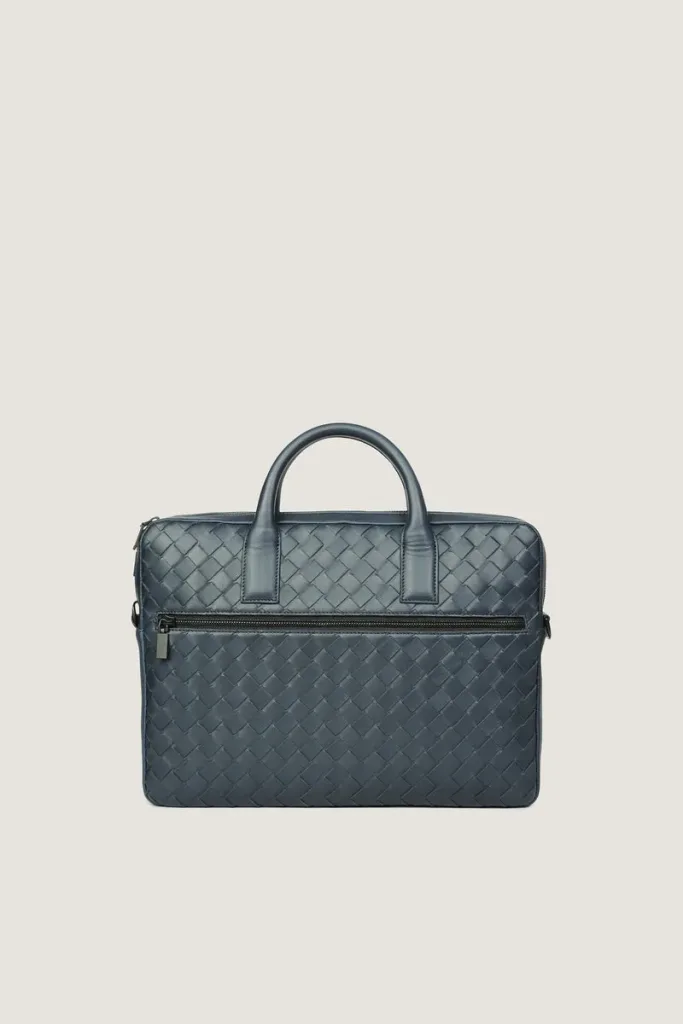 Chelsea Woven Leather Laptop Bag – Navy – view 1