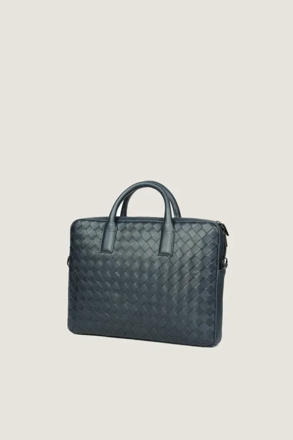 Chelsea Woven Leather Laptop Bag – Navy – view 2