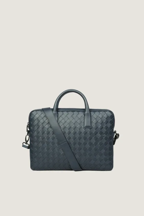 Chelsea Woven Leather Laptop Bag – Navy – view 3