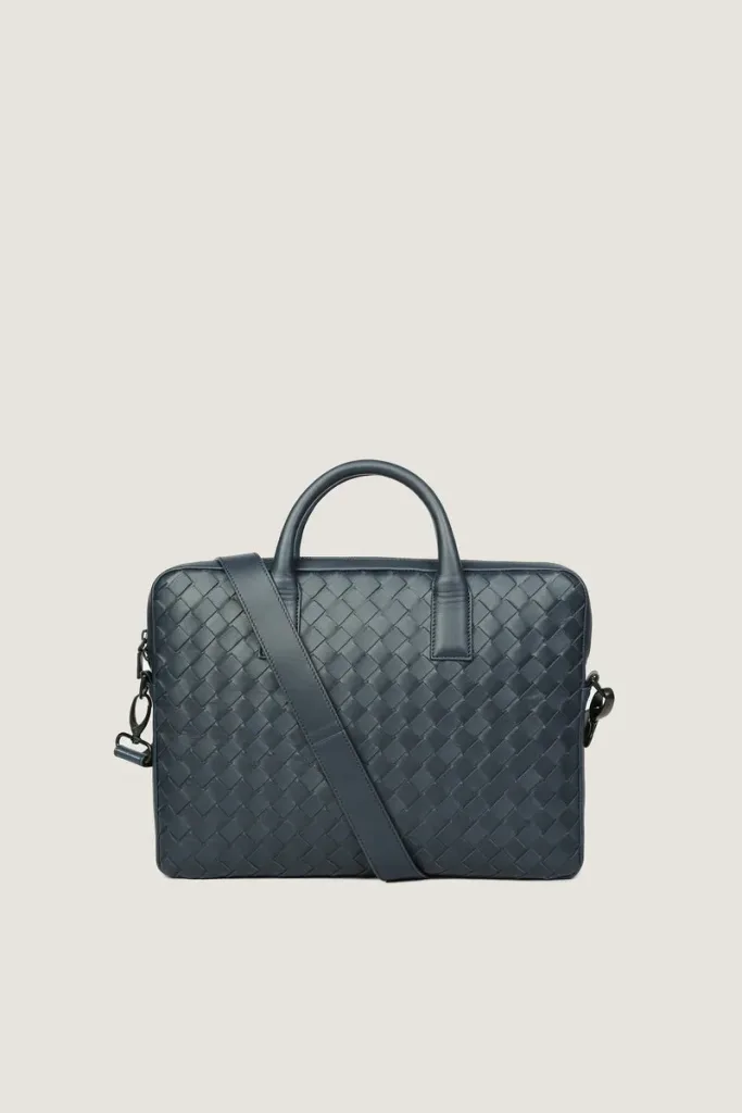 Chelsea Woven Leather Laptop Bag – Navy – view 3