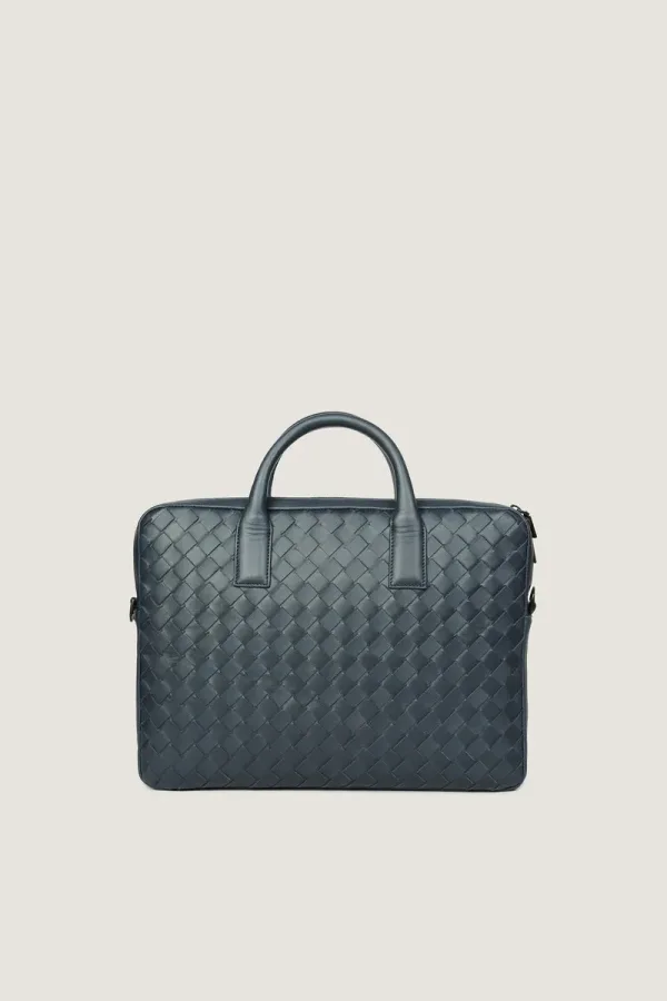 Chelsea Woven Leather Laptop Bag – Navy – view 4