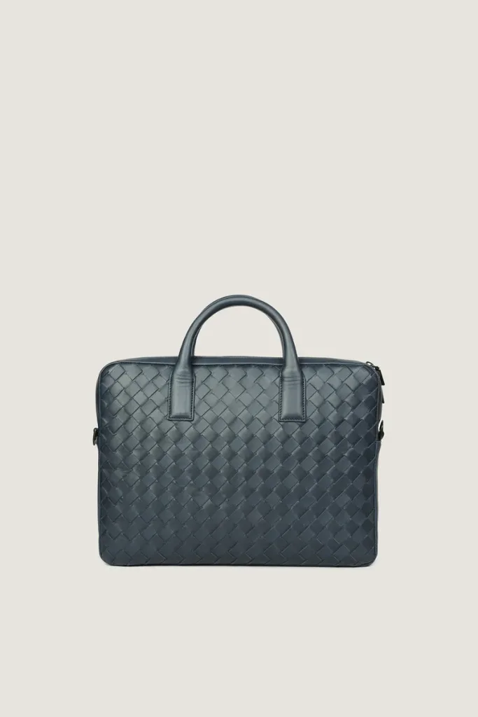 Chelsea Woven Leather Laptop Bag – Navy – view 4