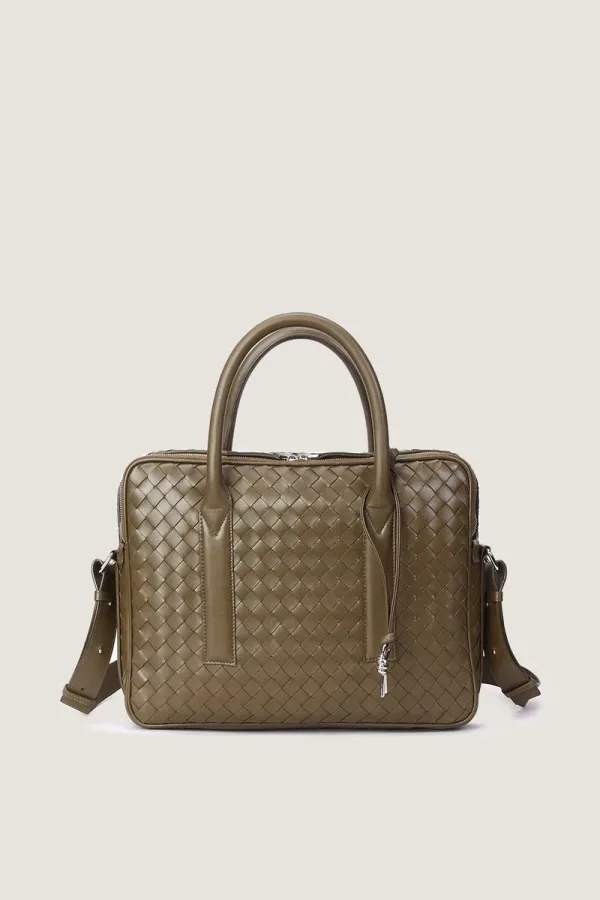 Mayfair Leather Briefcase – Olive Green – view 1