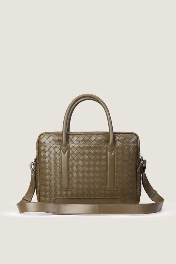 Mayfair Leather Briefcase – Olive Green – view 4