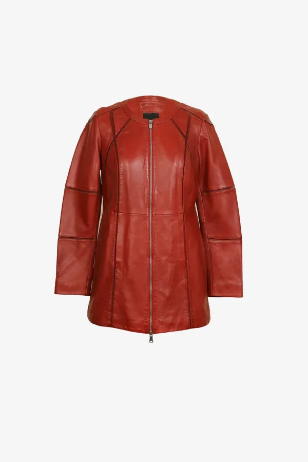 Balham Longline Leather Jacket – Crimson – view 1
