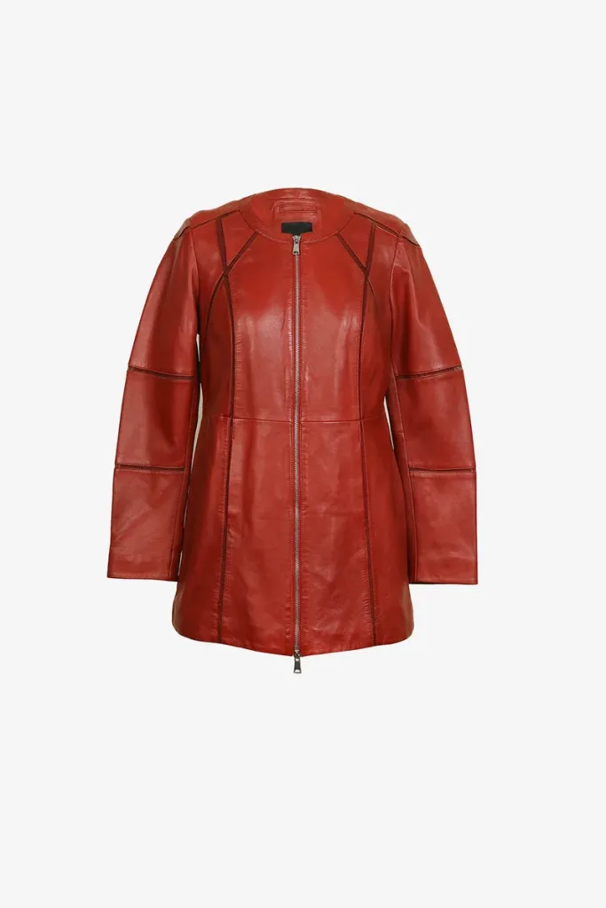 Balham Longline Leather Jacket – Crimson – view 1