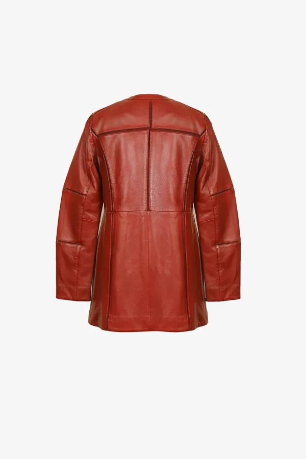 Balham Longline Leather Jacket – Crimson – view 2