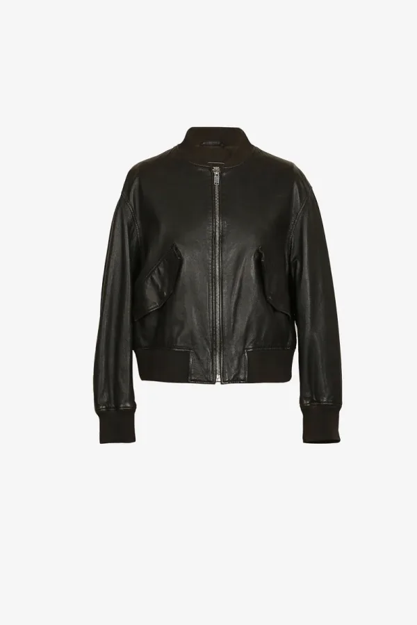 Barnsbury Leather Bomber Jacket – Black – view 1