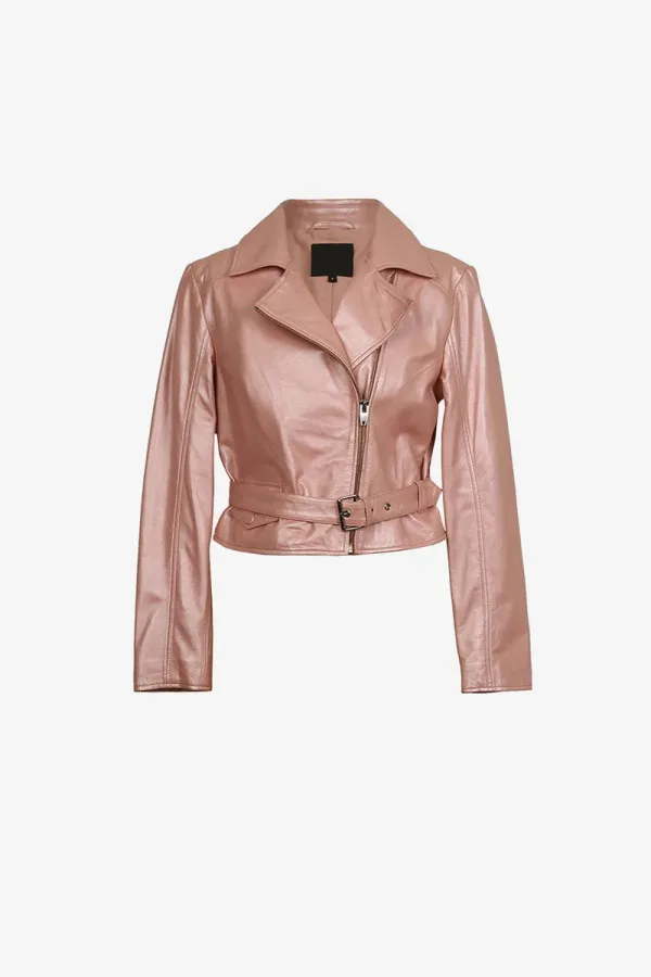 Blackheath Leather Biker Jacket – Blush Pink – view 1