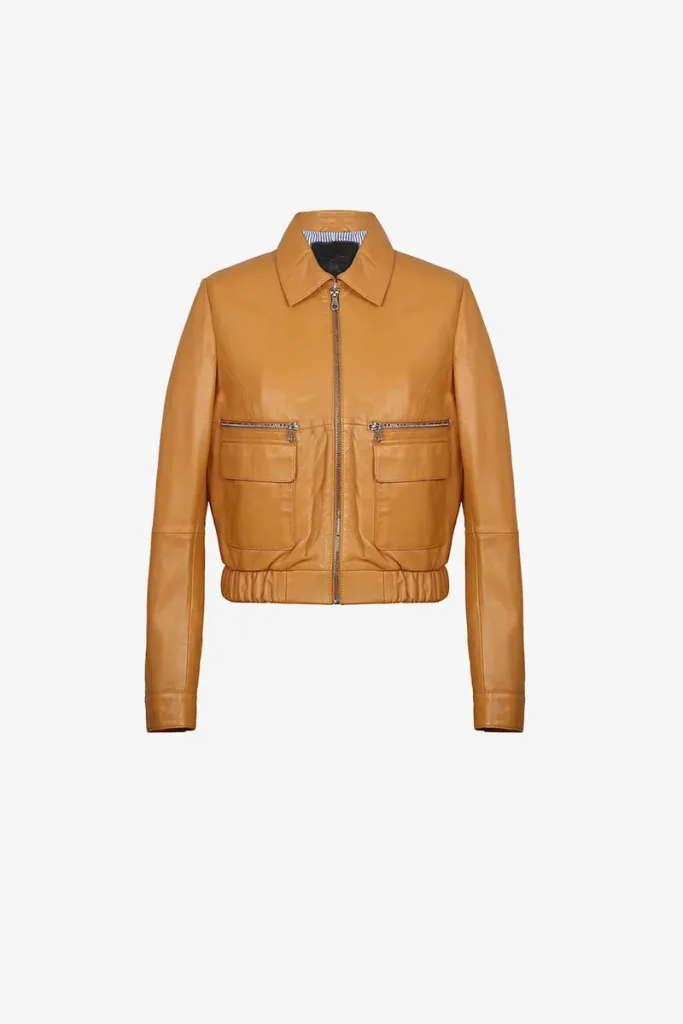 Camberwell Leather Bomber Jacket – Mustard – view 1