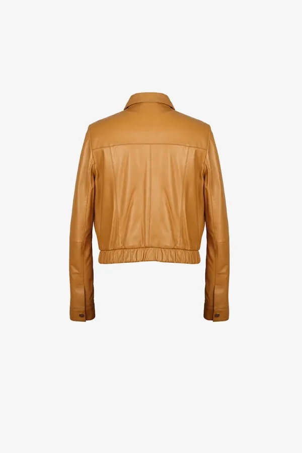 Camberwell Leather Bomber Jacket – Mustard – view 2
