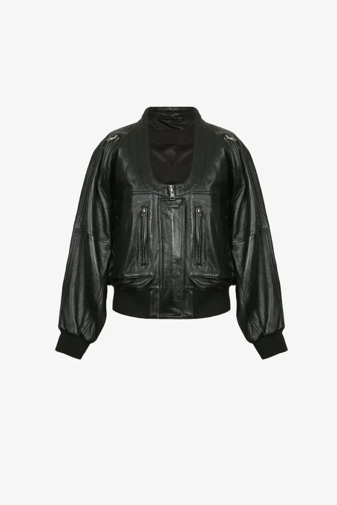 Canonbury Ribbed Leather Bomber Jacket – Black – view 1