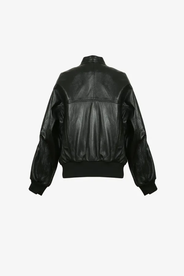 Canonbury Ribbed Leather Bomber Jacket – Black – view 2