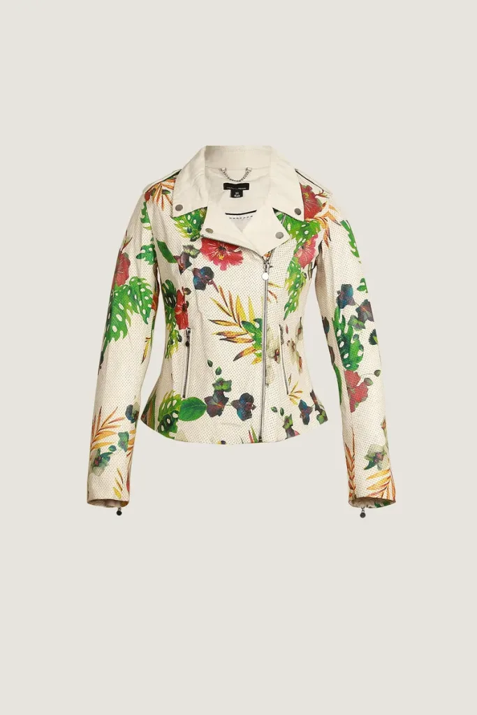 Chiswick Floral Leather Biker Jacket – Multicolour – view 1