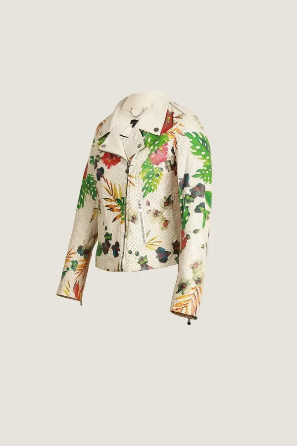 Chiswick Floral Leather Biker Jacket – Multicolour – view 2