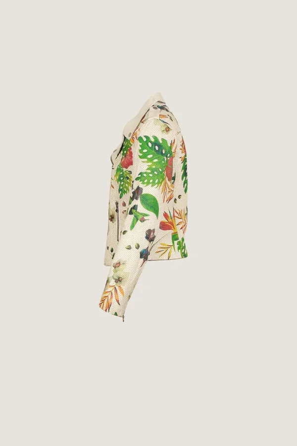 Chiswick Floral Leather Biker Jacket – Multicolour – view 3